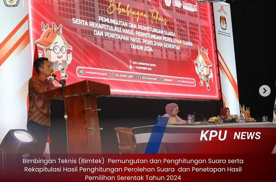 KPU Kabupaten Muaro Jambi Gelar Bimbingan Teknis (Bimtek) Terkait Pemungutan serta Penghitungan Perolehan Suara dan Penetapan Hasil Pemilihan Serentak tahun 2024